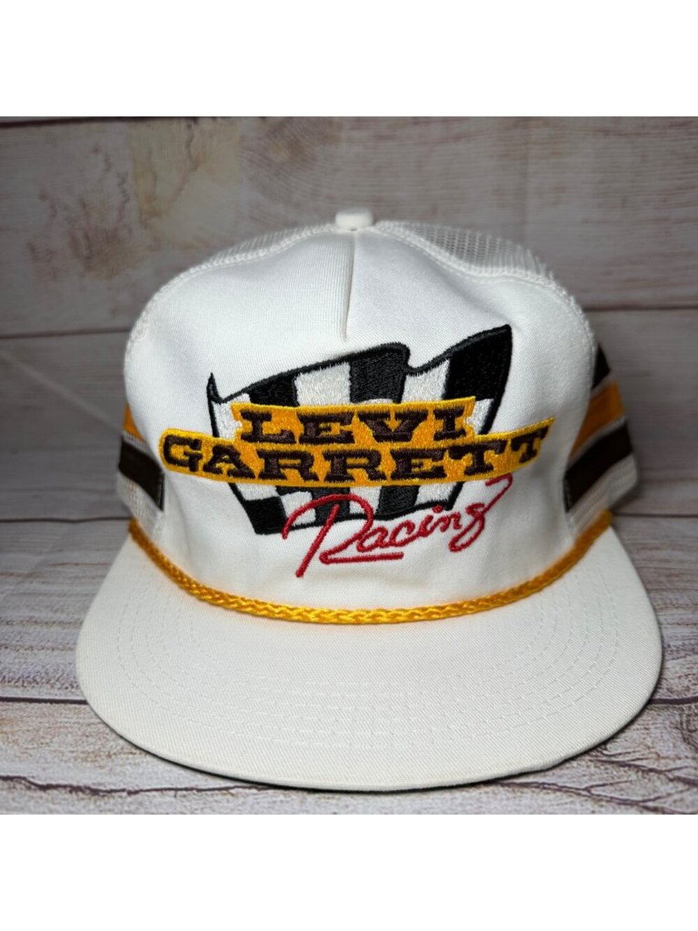 Vintage Levi Garrett Racing Hat 3 Stripe Cap Snap Back NASCAR Trucker 80s NEW